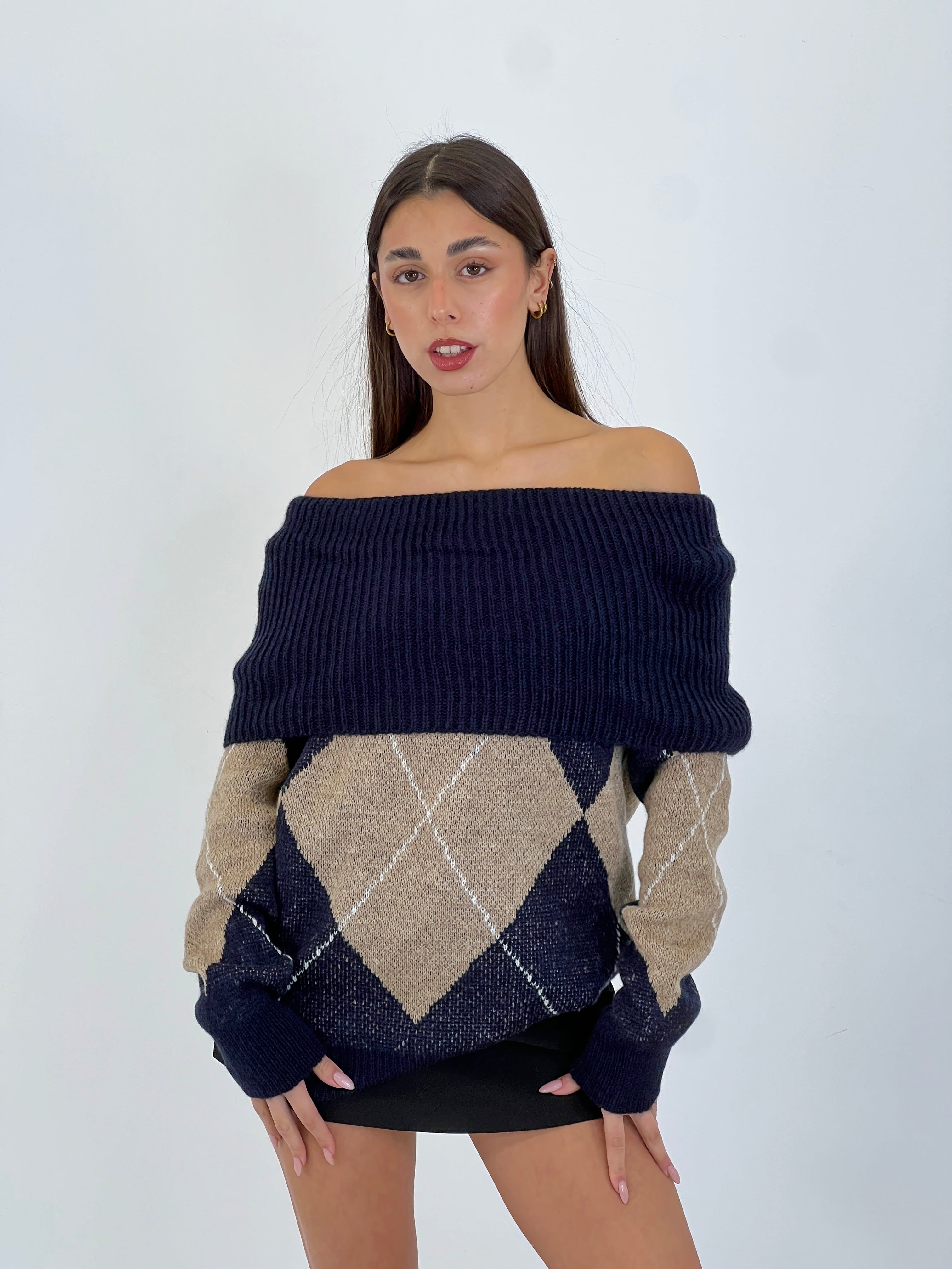 Maglia rombi scollo a barca