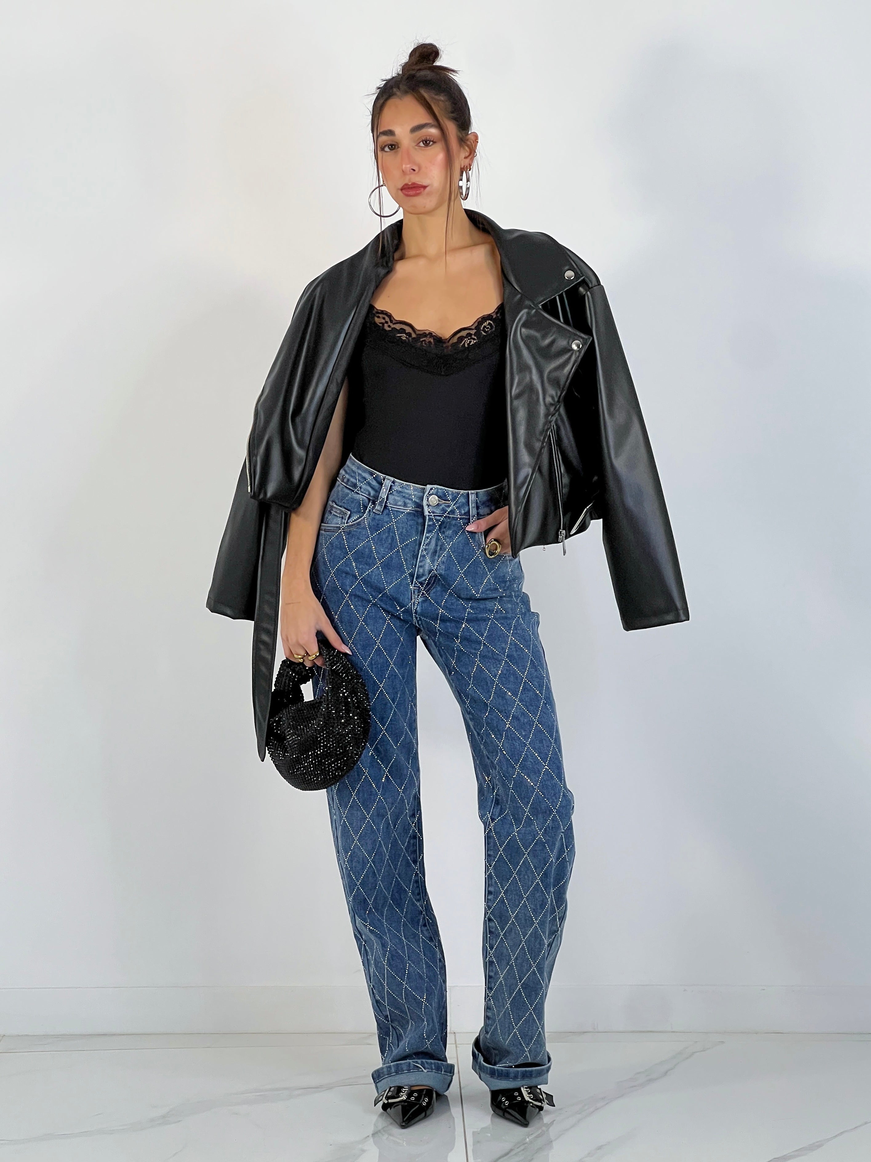 Jeans Rectos rombos Strass