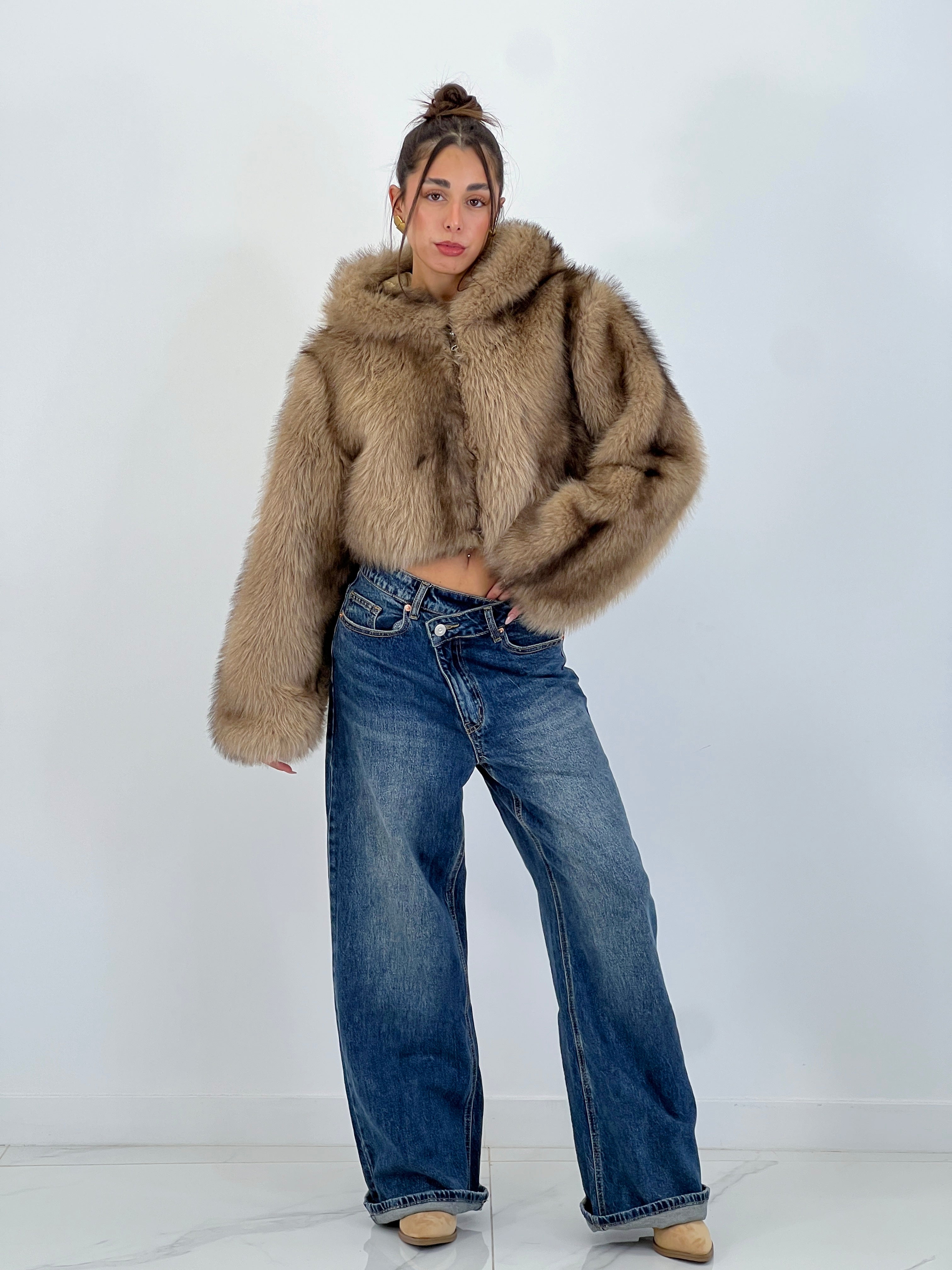 Jeans denim cintura cruzada