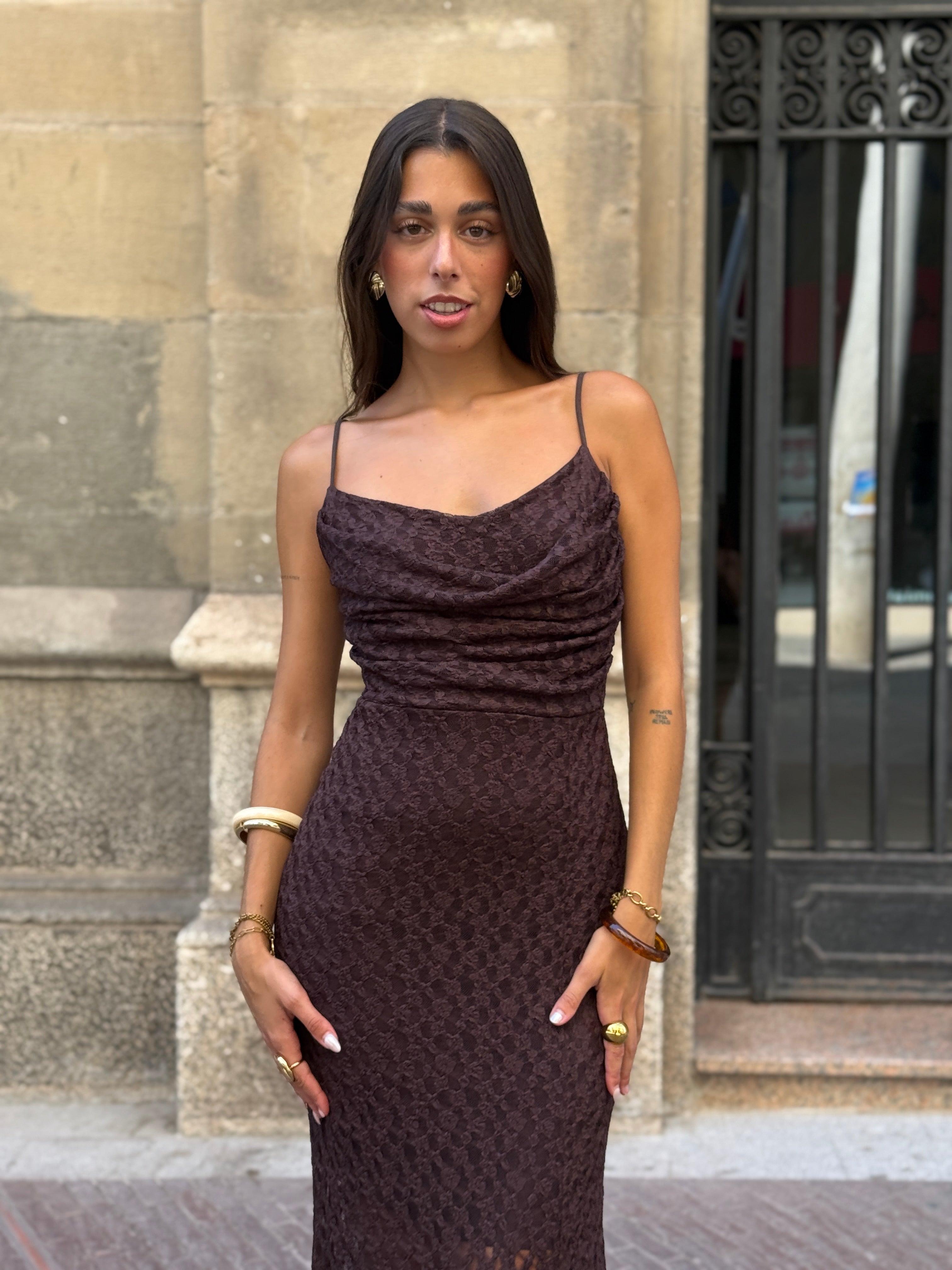 Vestido drapeado blonda Elisa