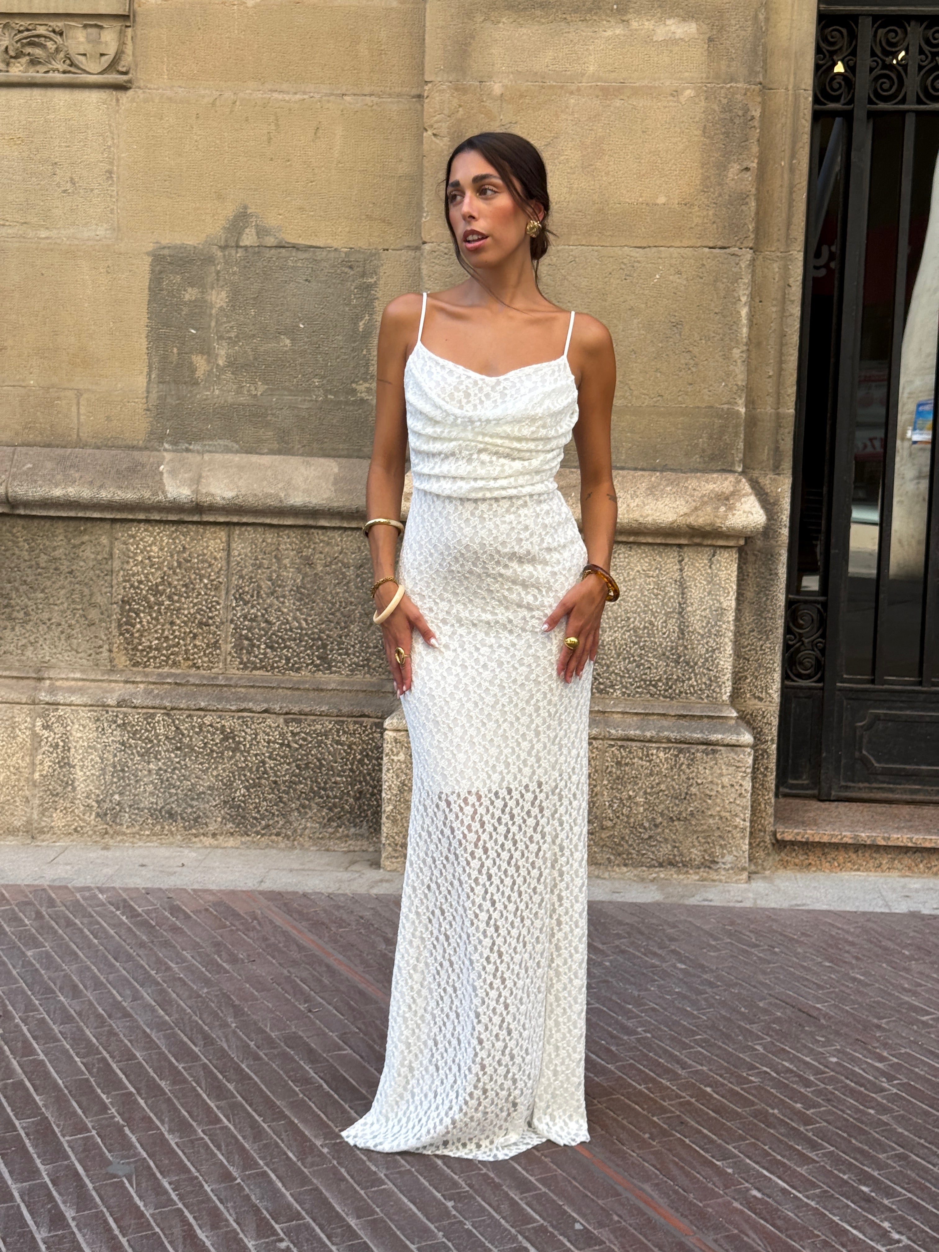 Vestido drapeado blonda Elisa