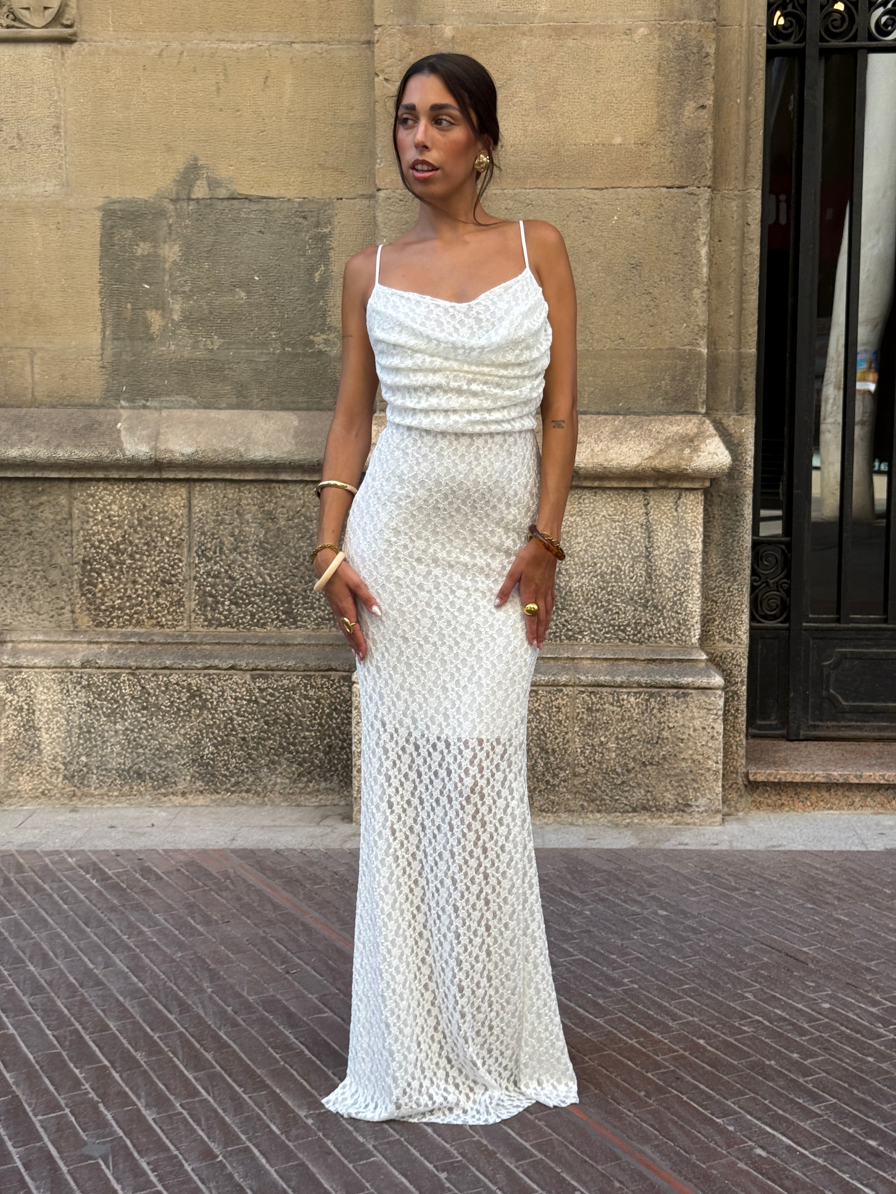 Vestido drapeado blonda Elisa