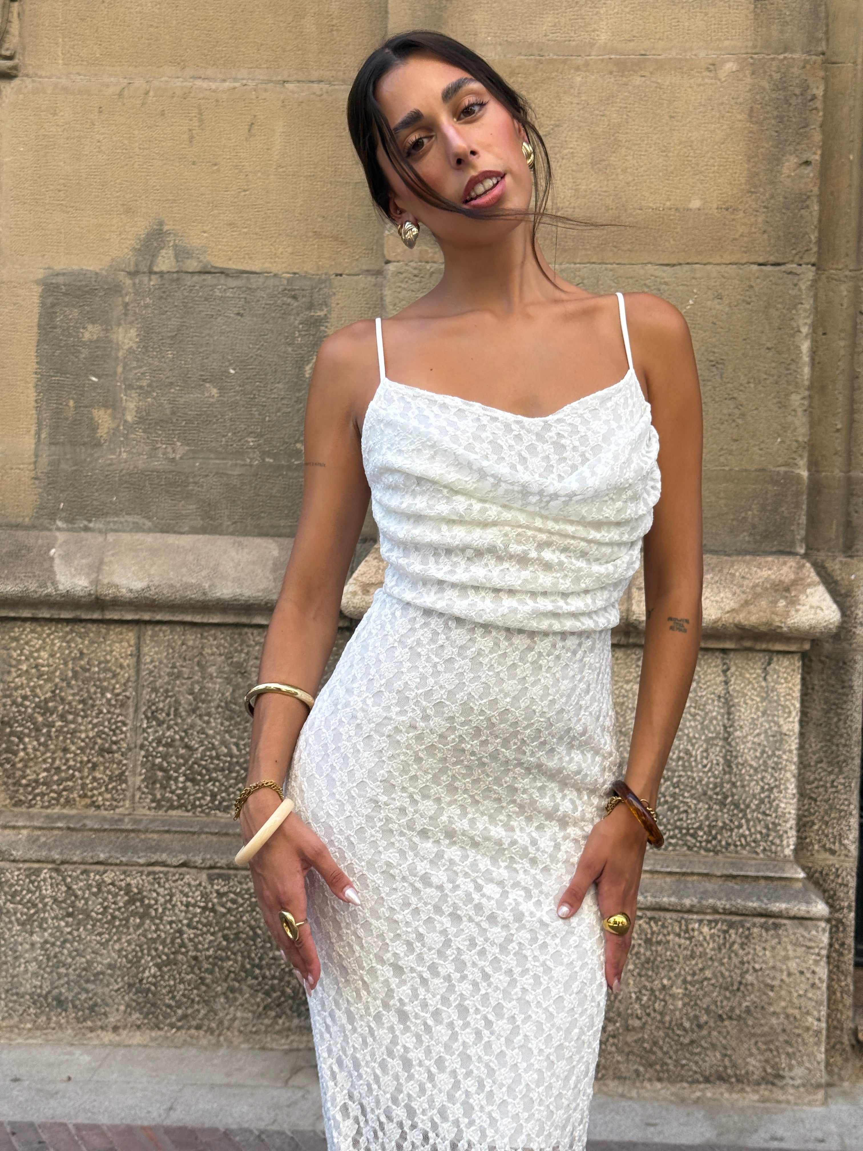 Vestido drapeado blonda Elisa