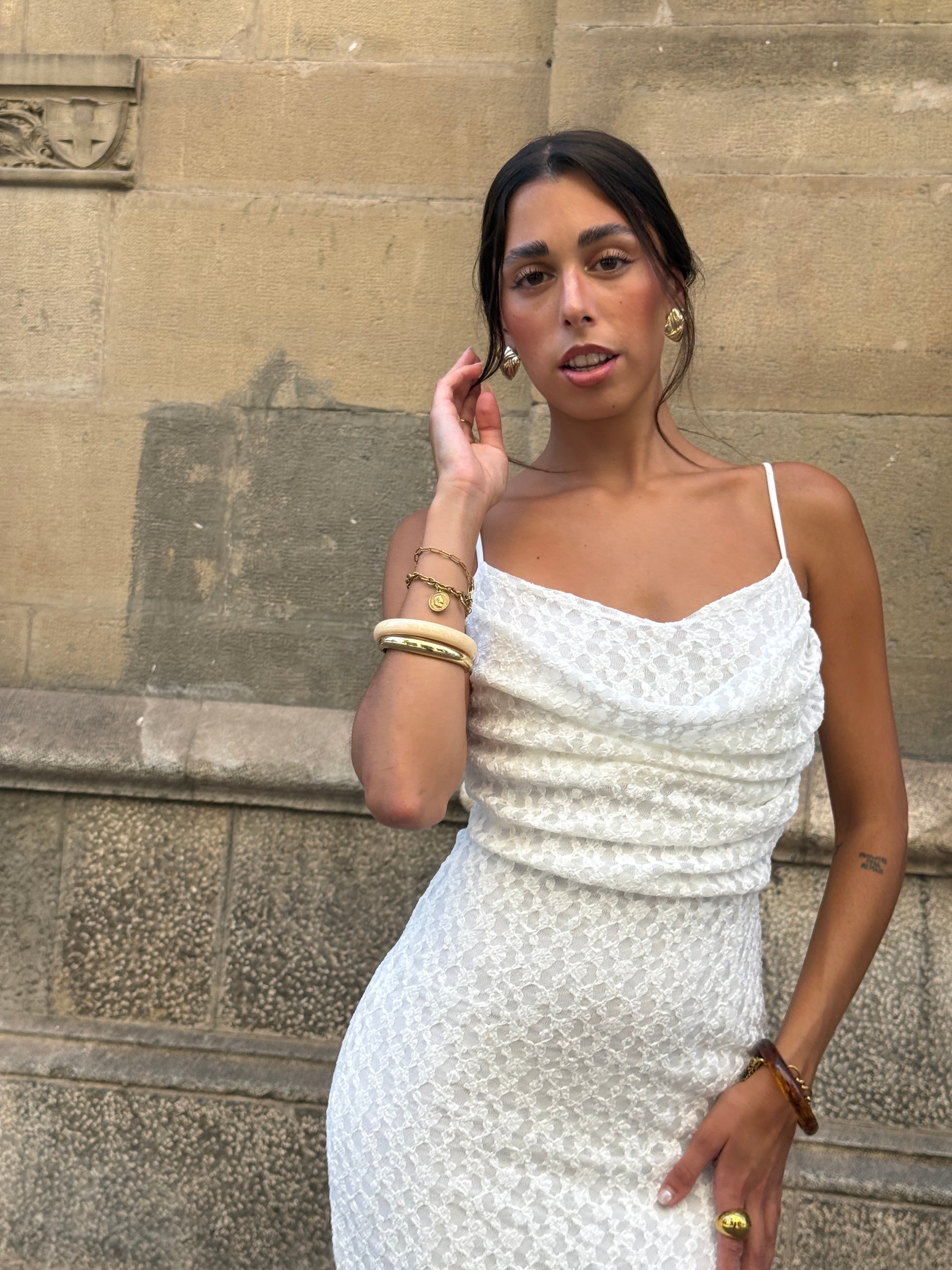Vestido drapeado blonda Elisa