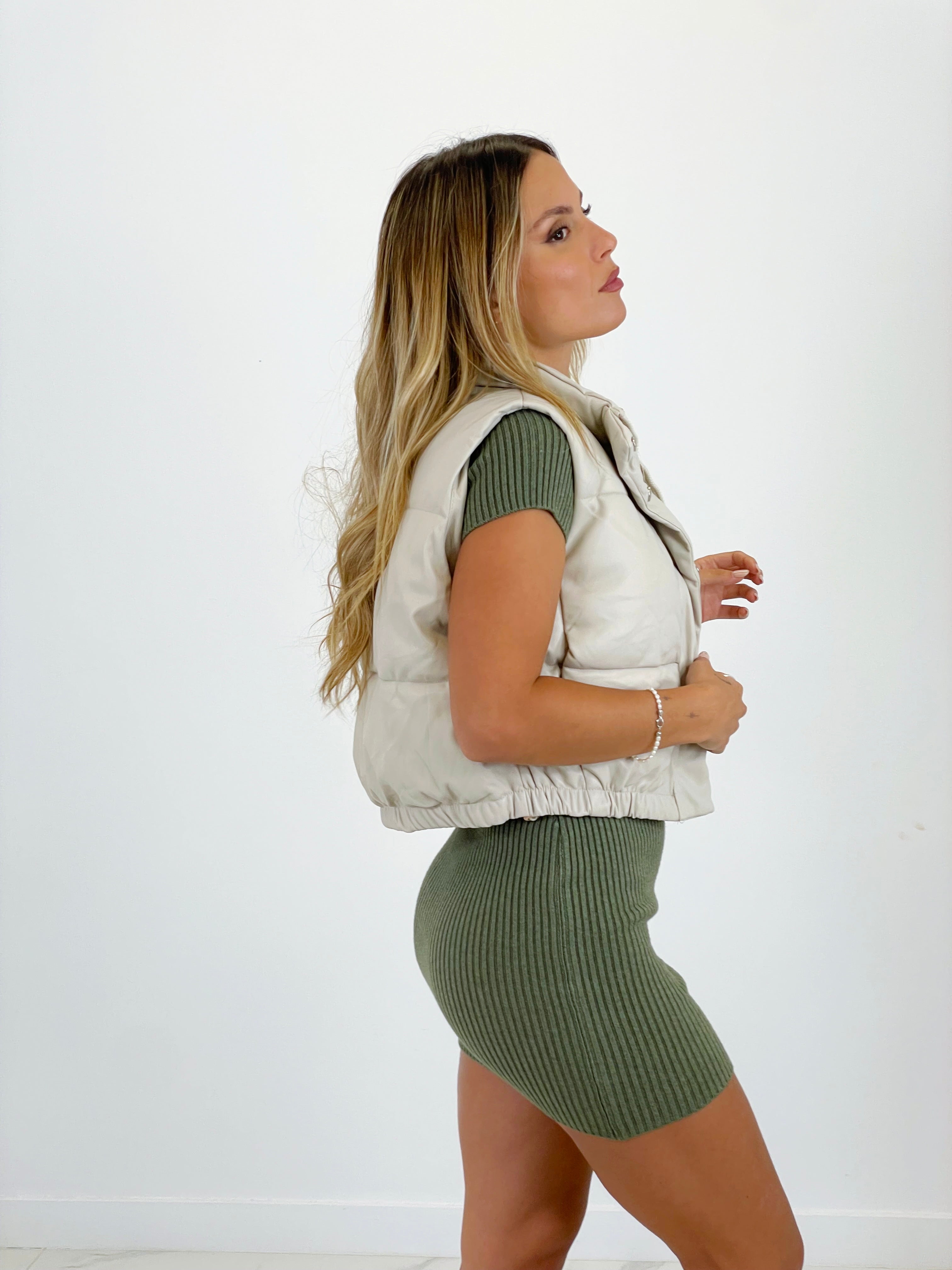 Gilet imbottito effetto pelle