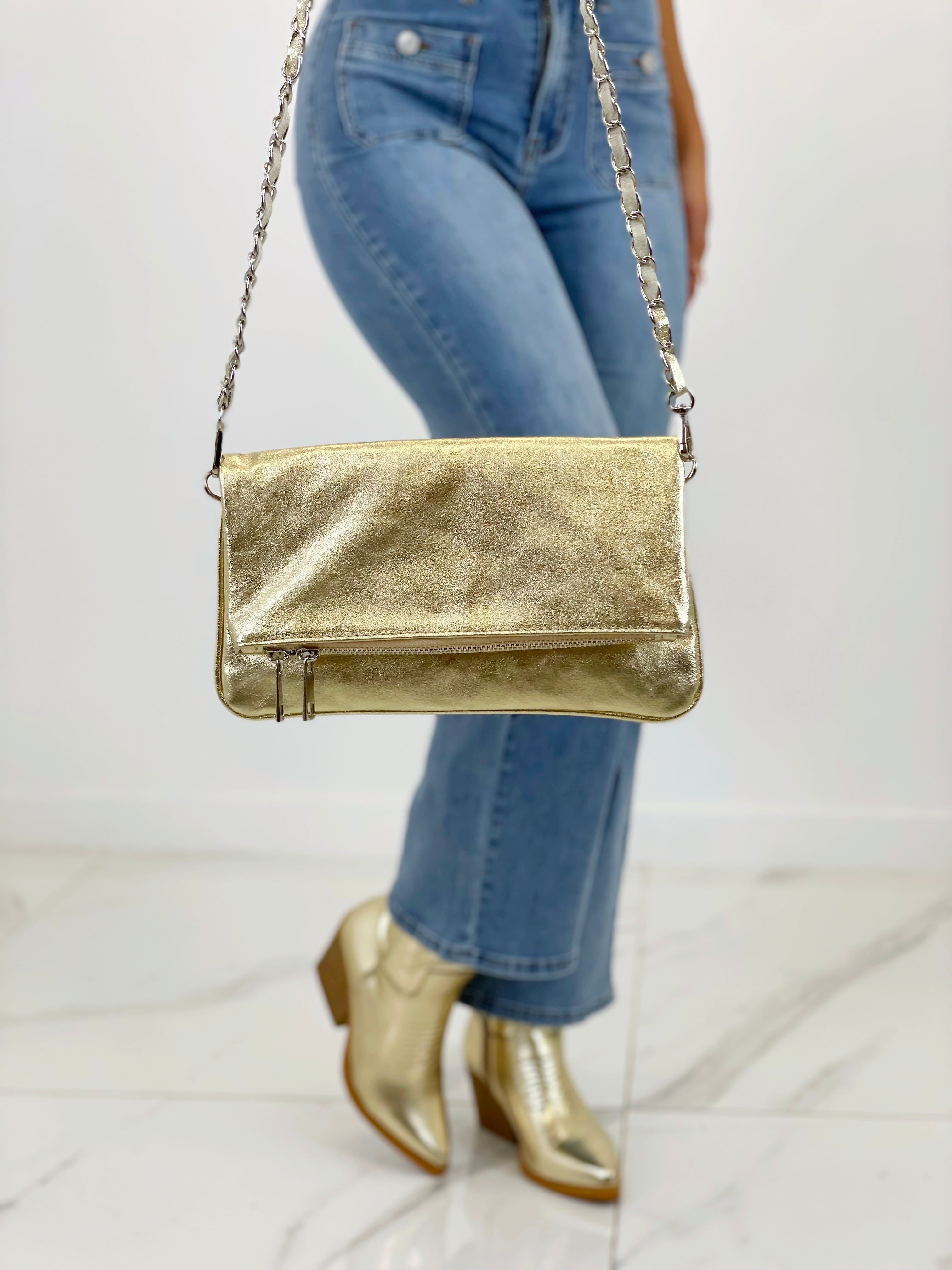 Bolso metalizado cadenas