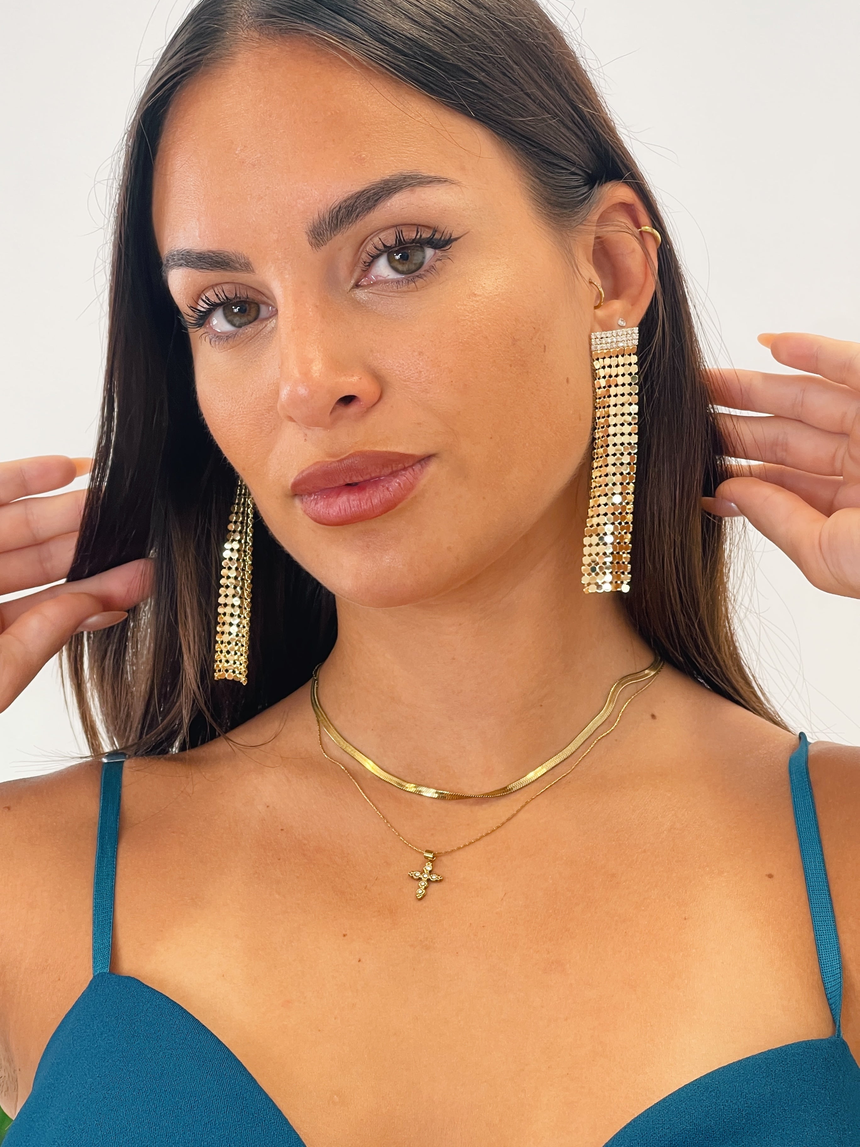 Pendientes cortina pedrería