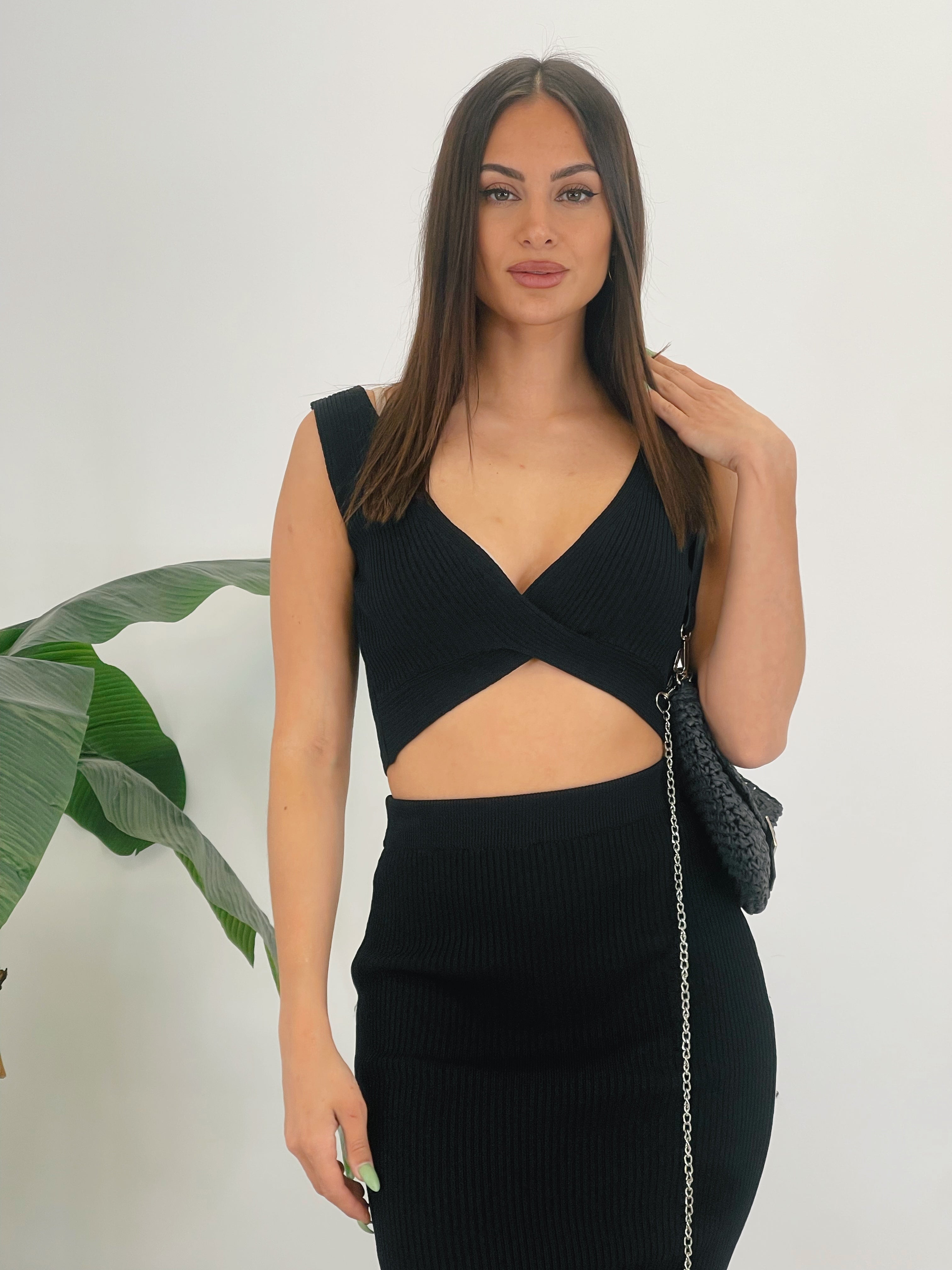 Conjunto top y falda punto