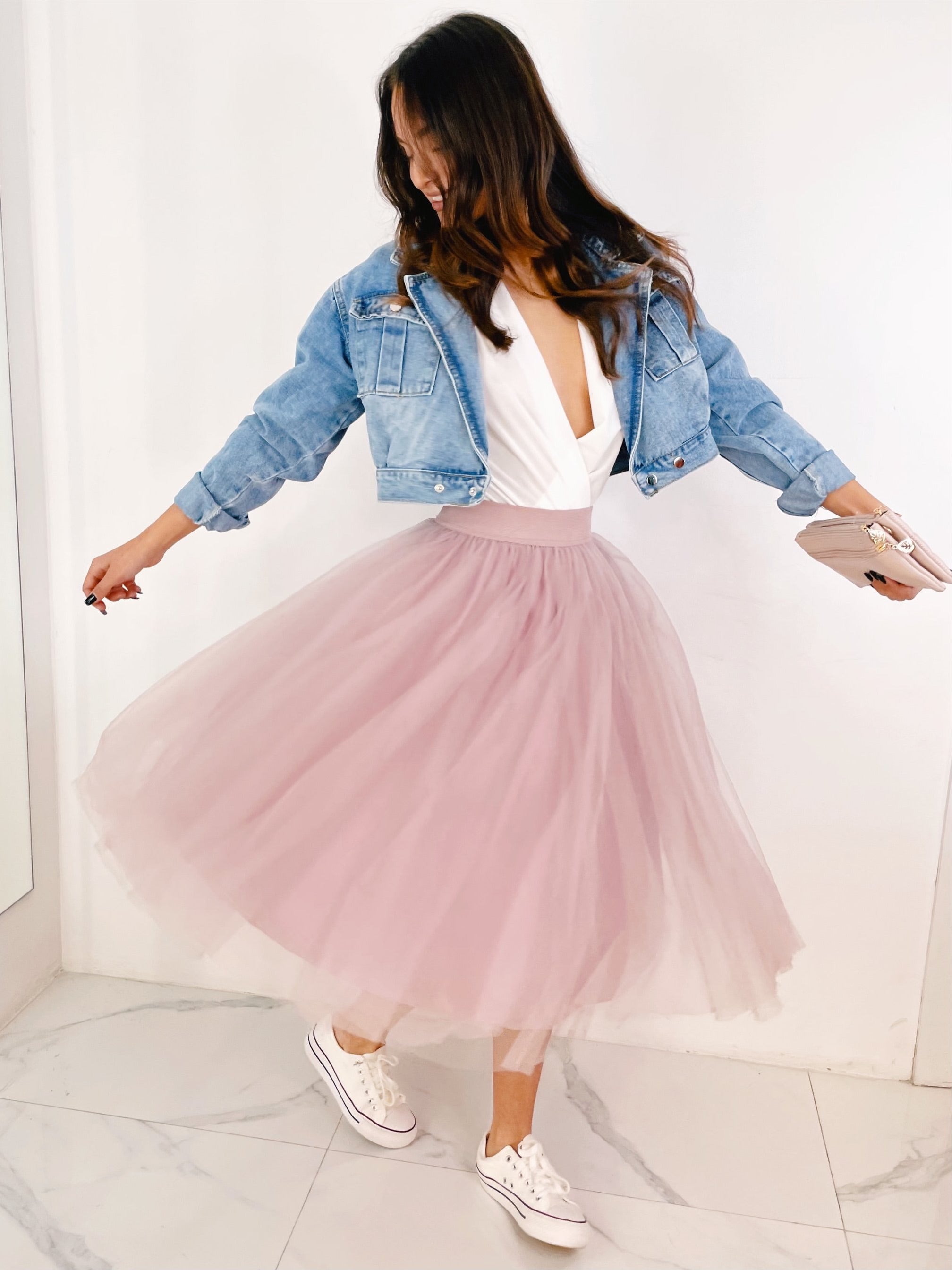 Falda de tul midi rosa - elegante para boda o eventos o ceremonia | Zebra&Maduixa 