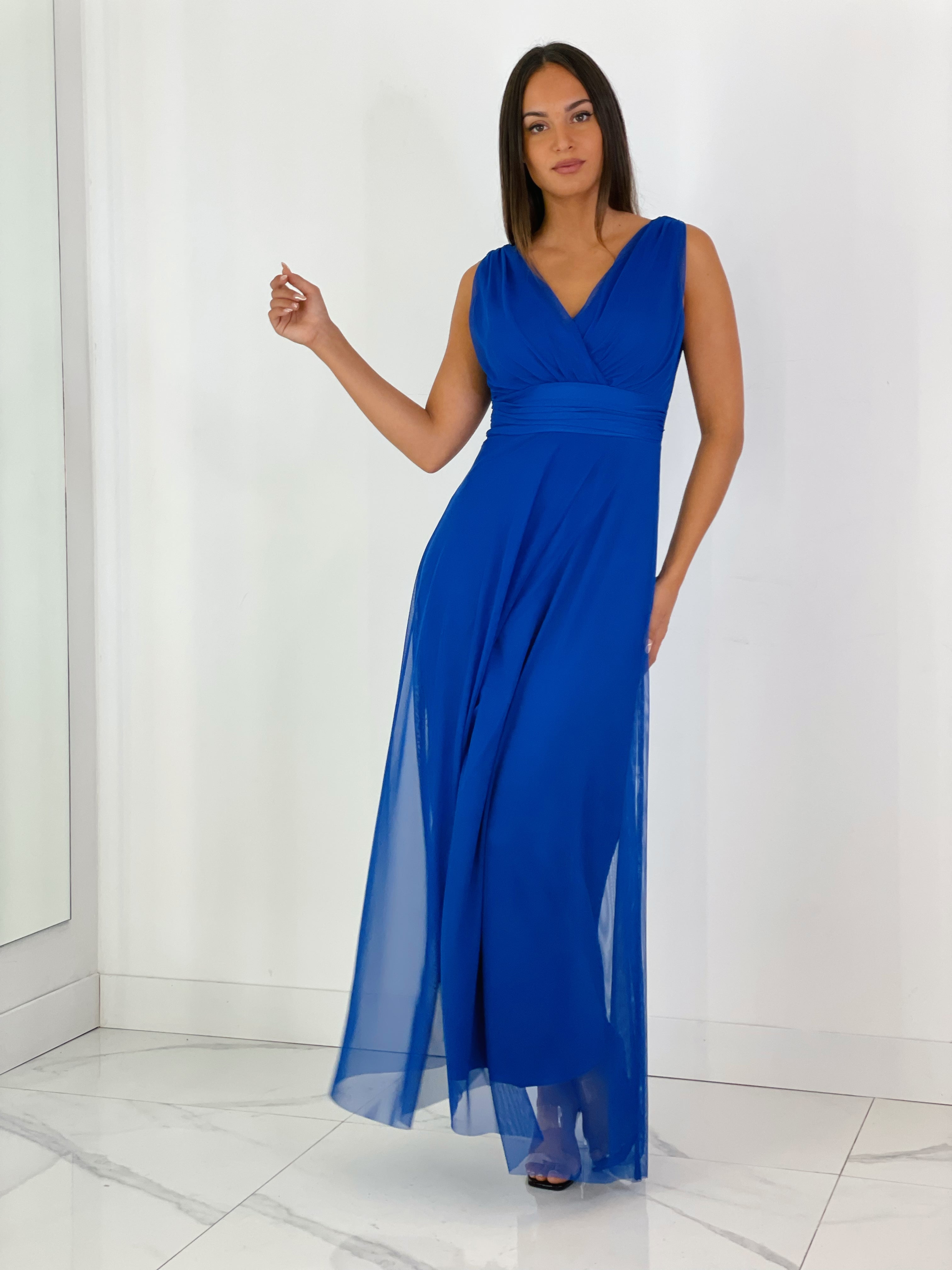 Vestido de tul con escote cruzado azul klein | Zebra&Maduixa