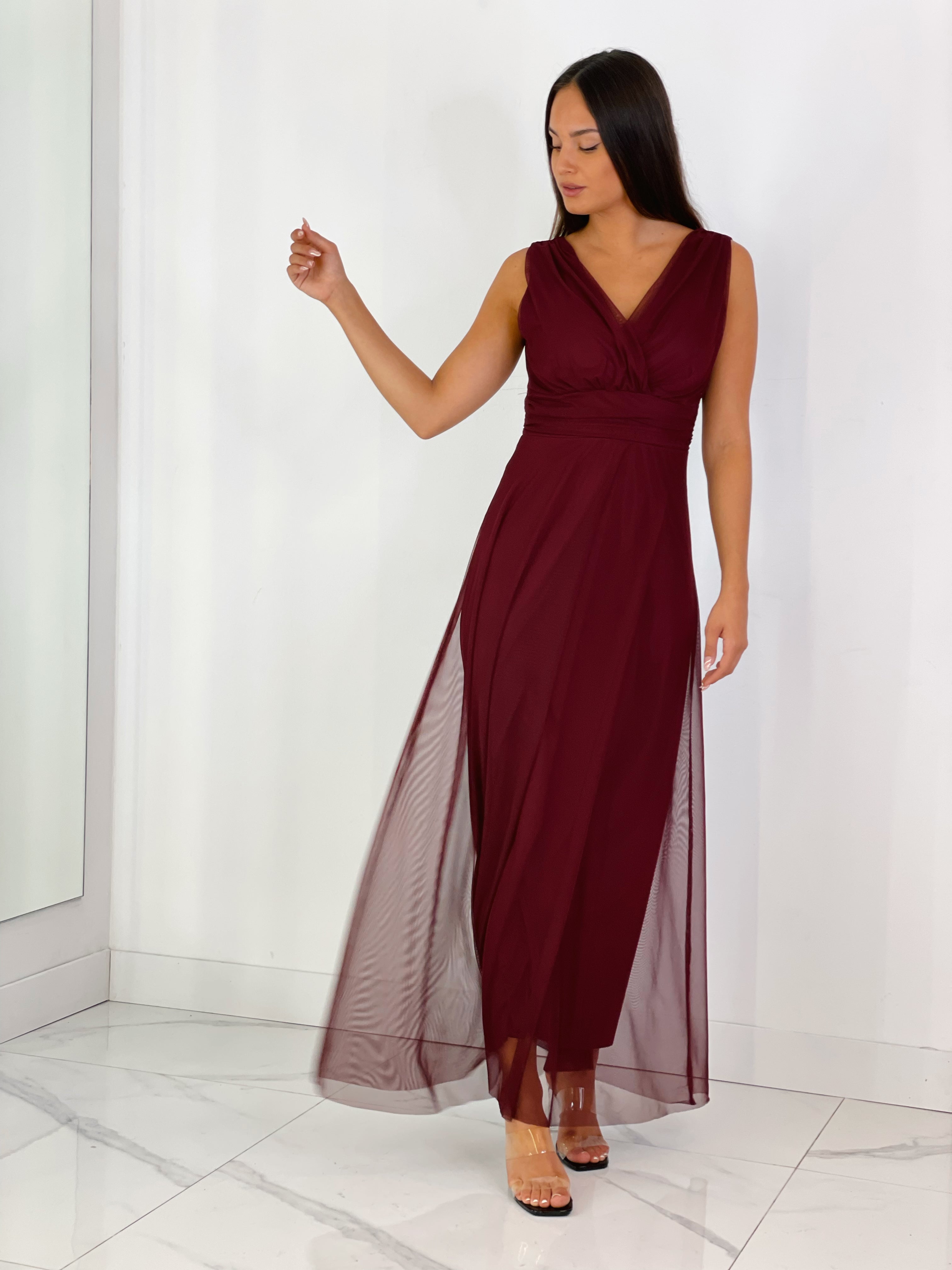 Vestido de tul con escote cruzado granate | Zebra&Maduixa