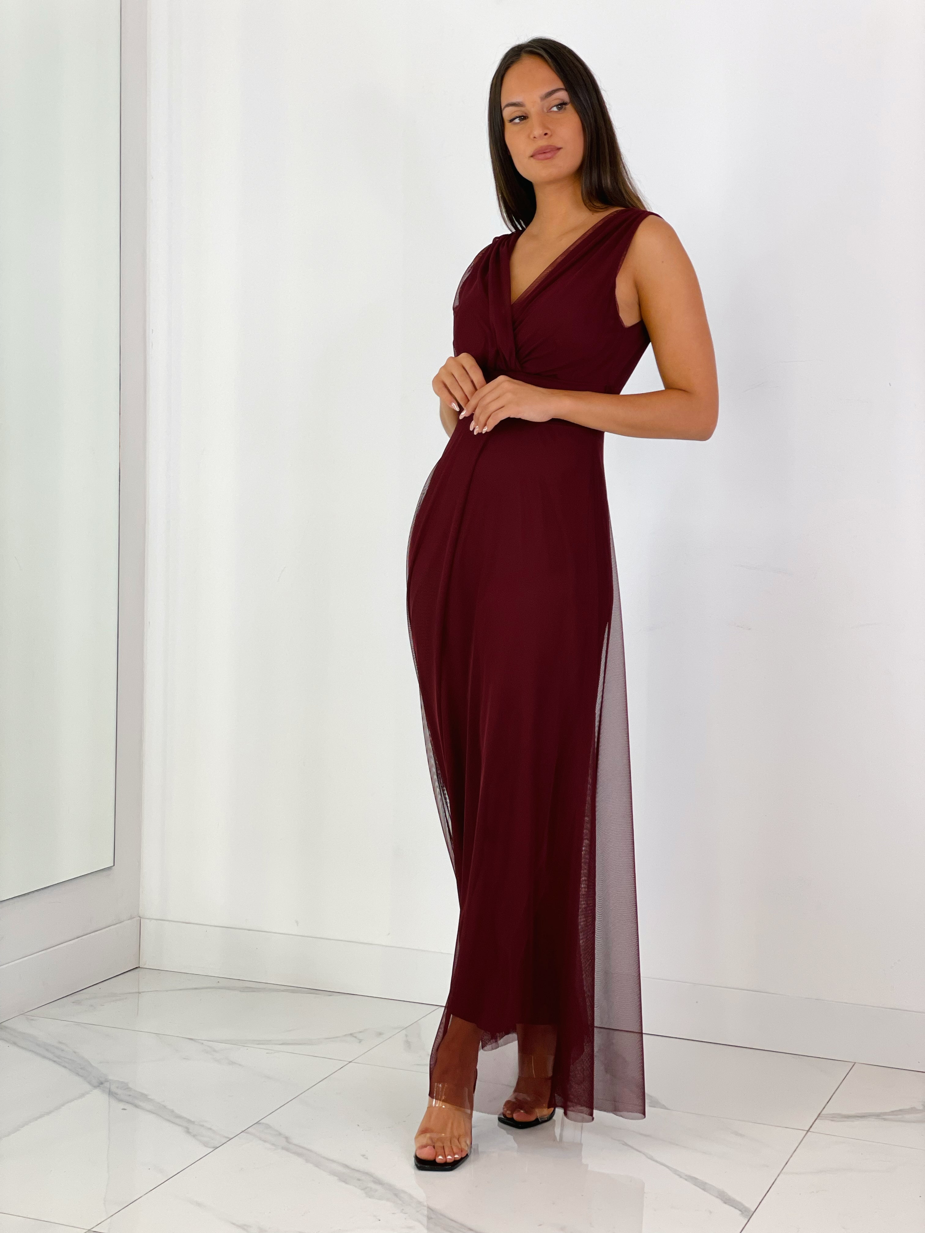 Vestido de tul con escote cruzado granate | Zebra&Maduixa