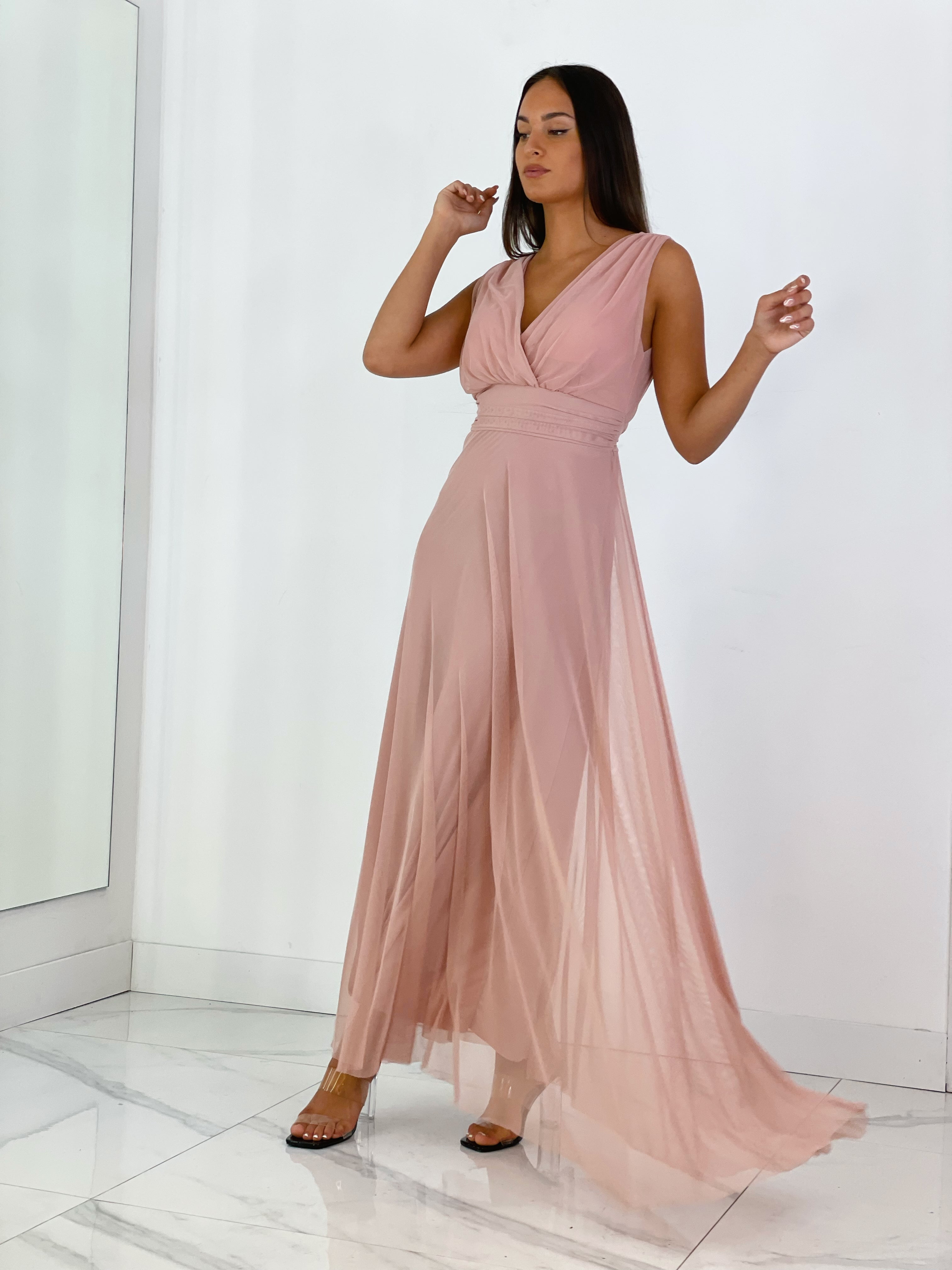 Vestido de tul con escote cruzado rosa | Zebra&Maduixa