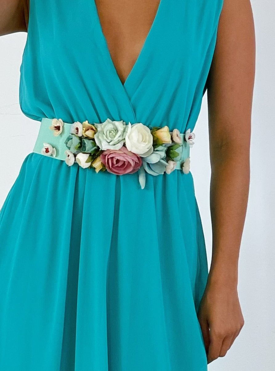 Cinturón floral goma azul cielo| Zebra&Maduixa