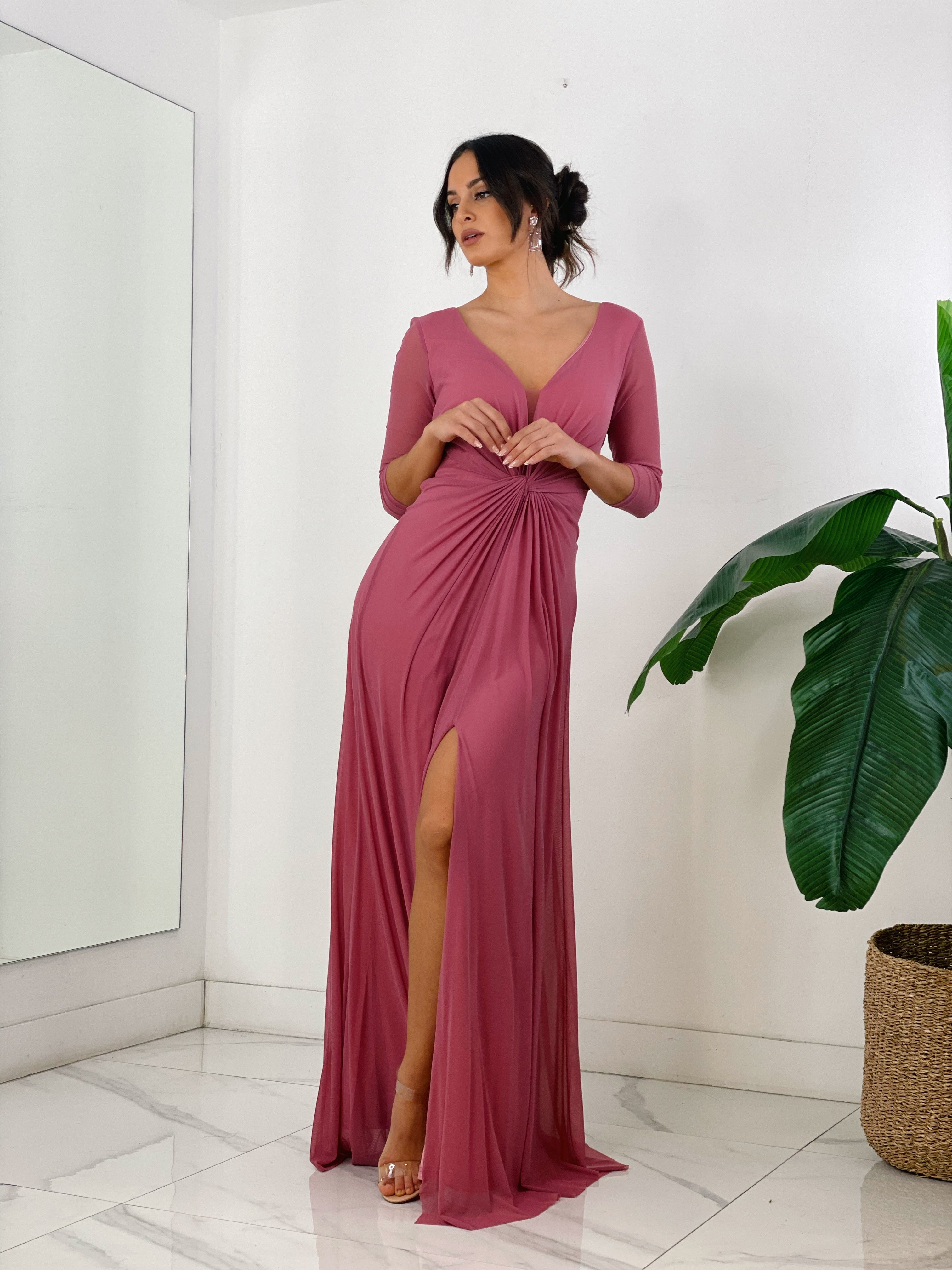 Vestido ceremonia manga larga de tul rosa | Zebra&Maduixa