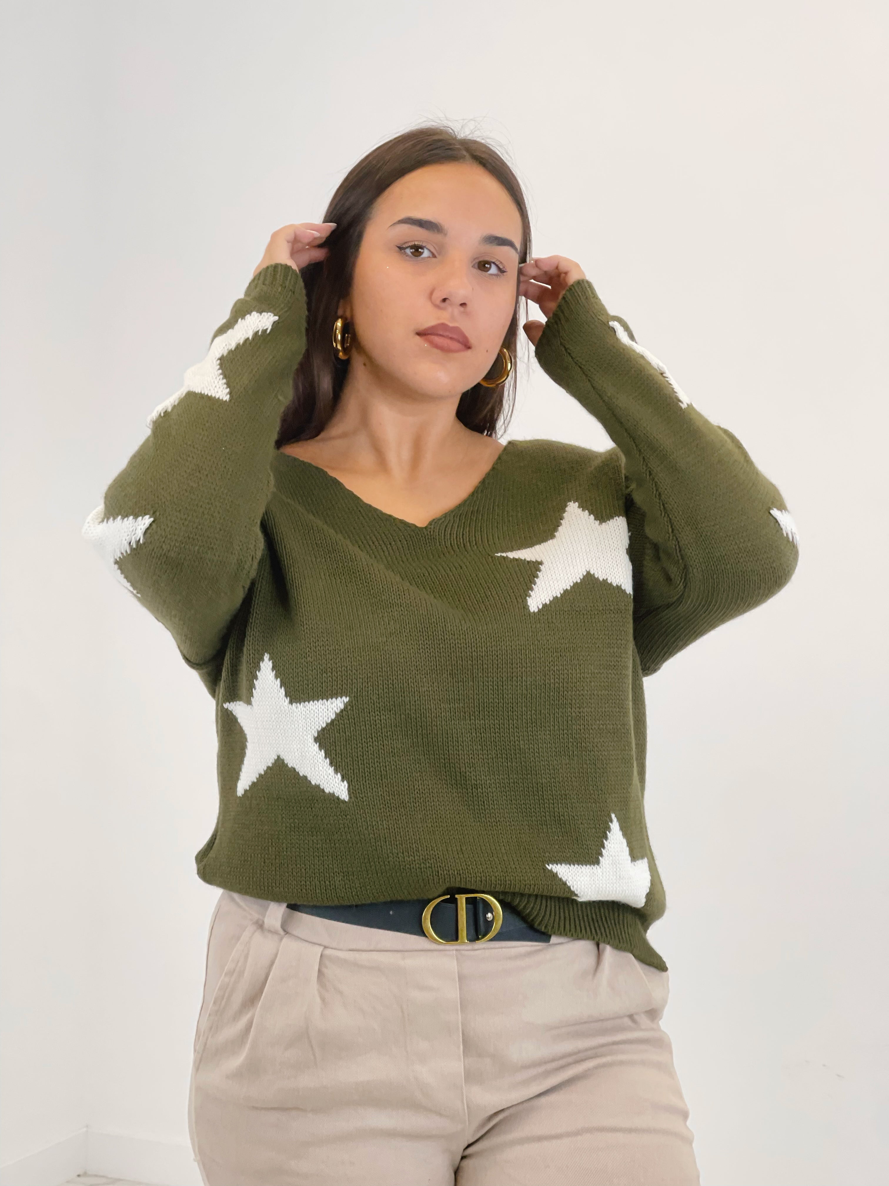 Jersey decote em V estrelas