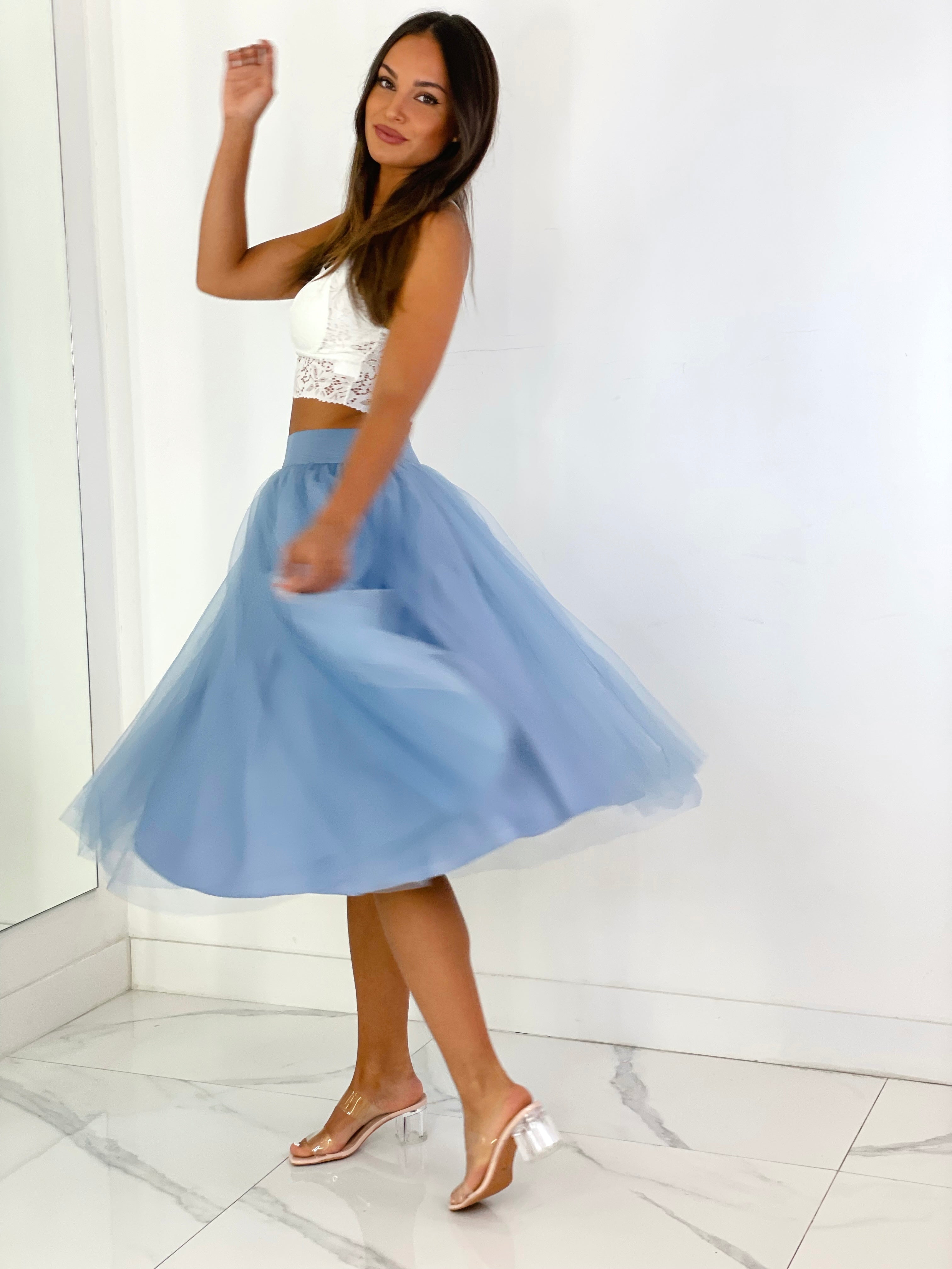 Falda de tul midi azul  - elegante para boda o eventos o ceremonia | Zebra&Maduixa 