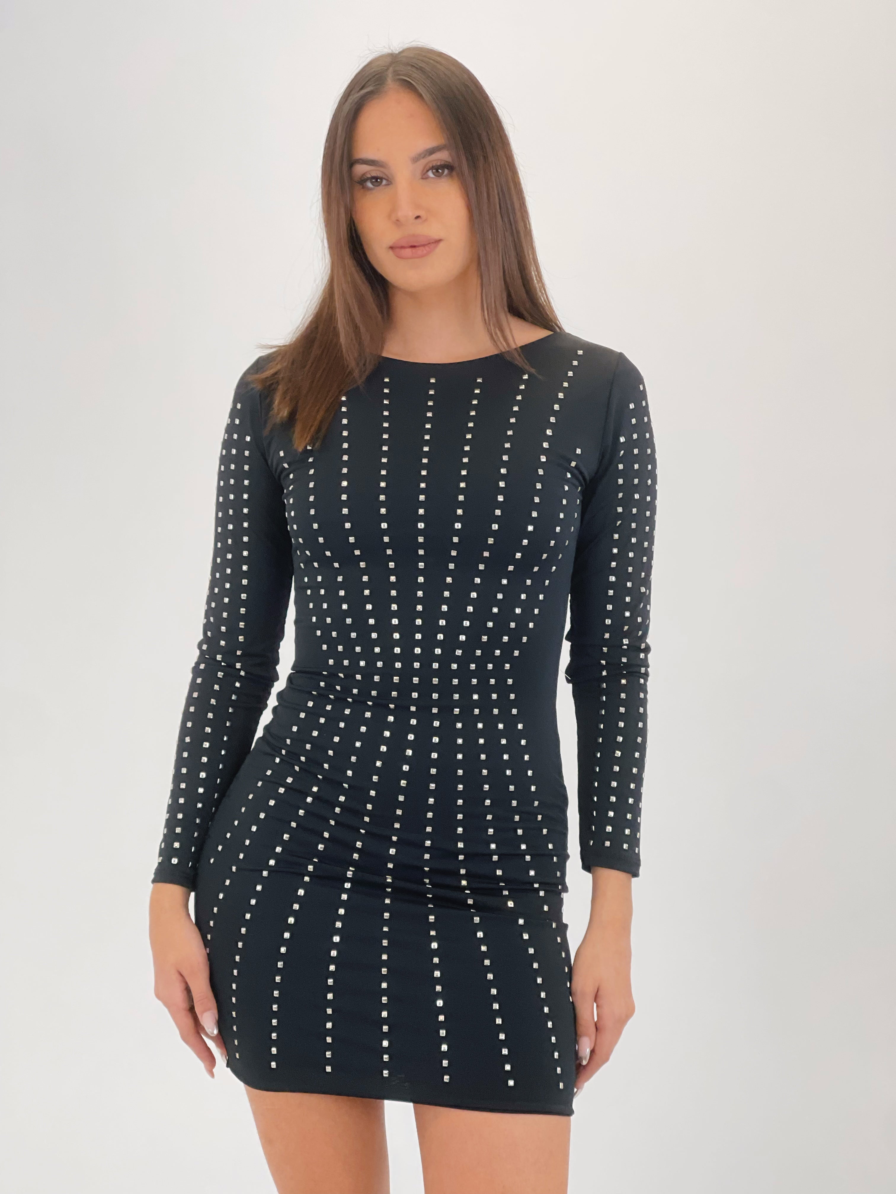 Long-sleeved studded dress