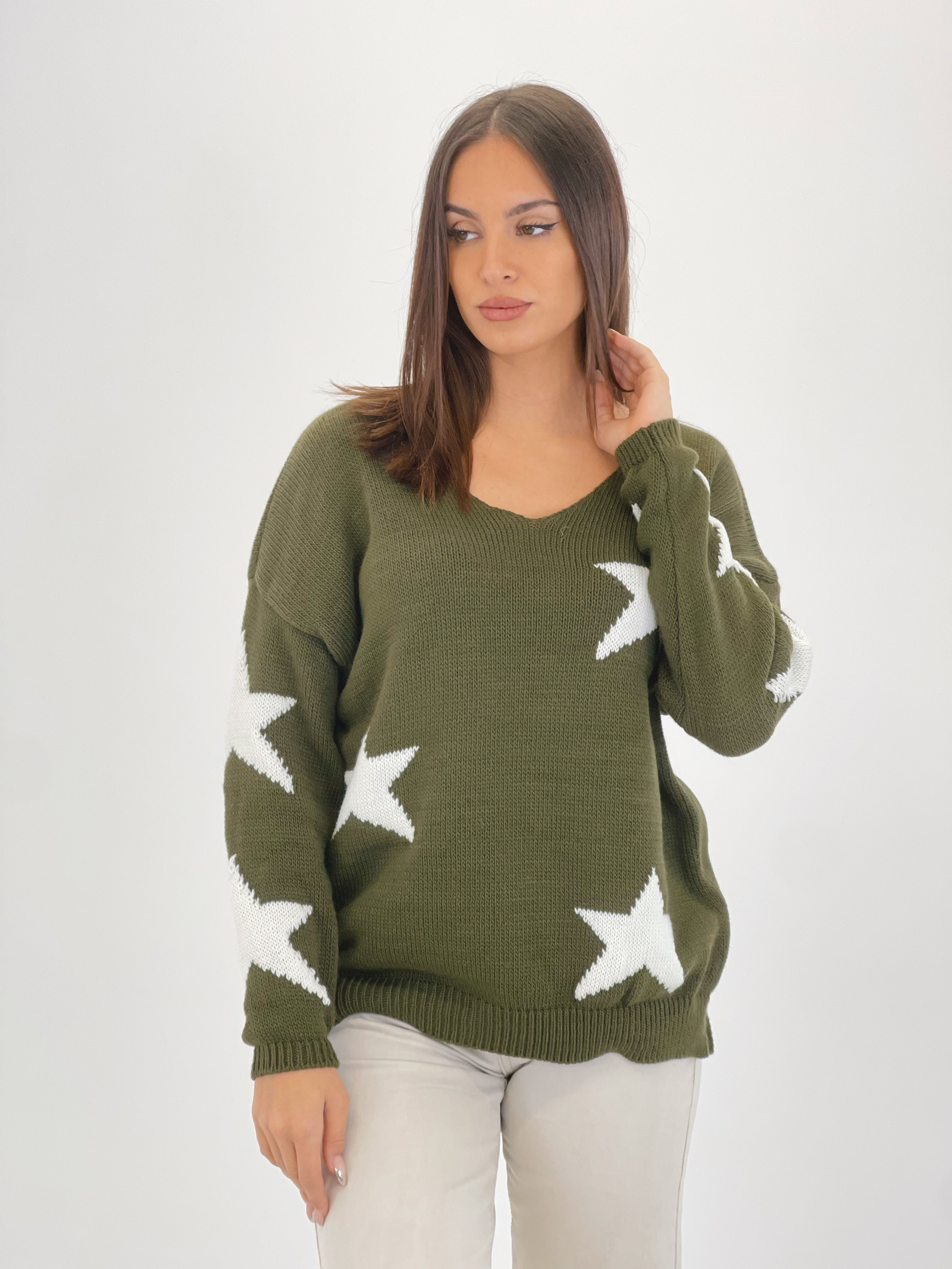 Jersey decote em V estrelas