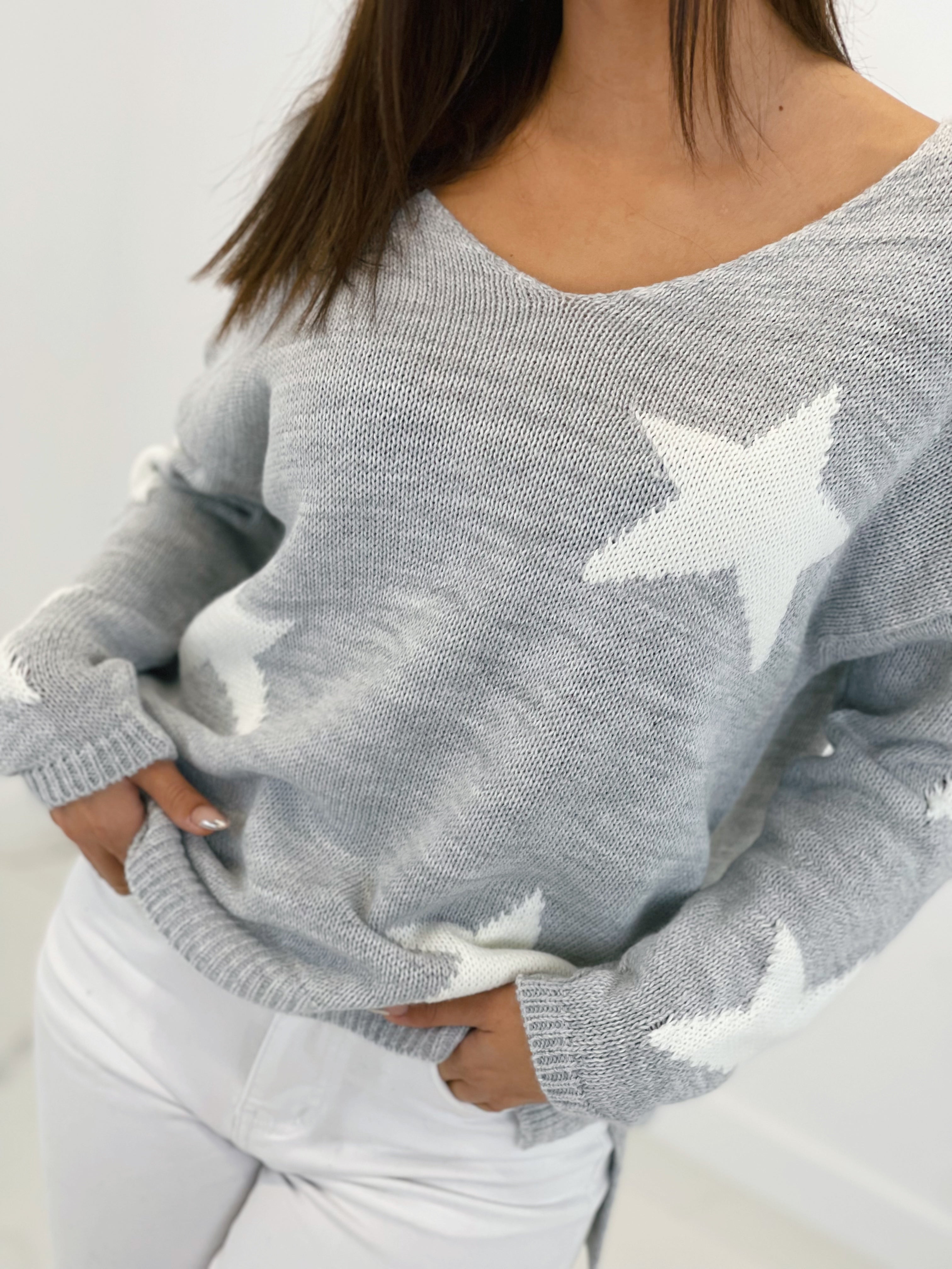 Jersey decote em V estrelas