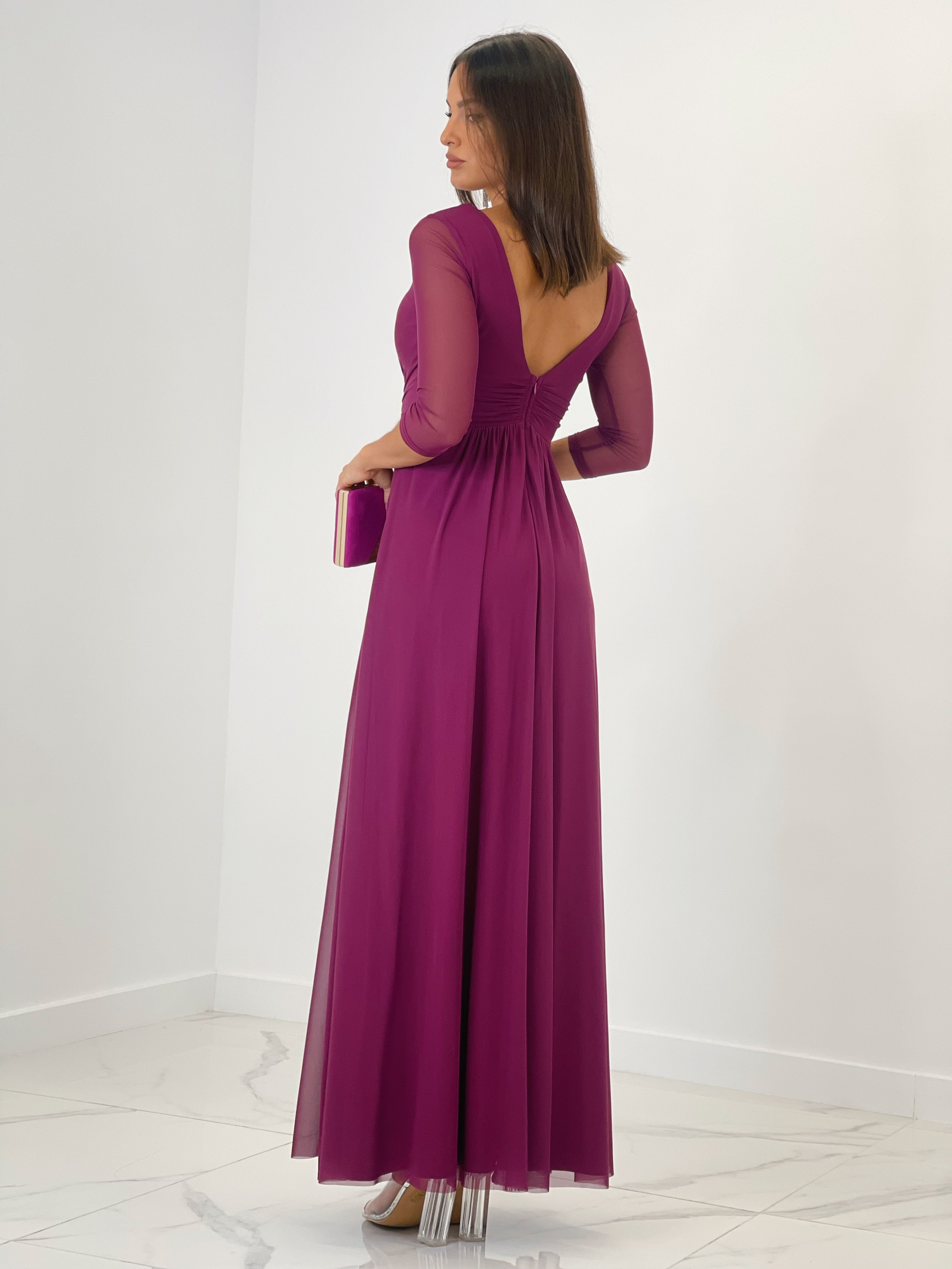 Vestido ceremonia manga larga de tul buganvilla | Zebra&Maduixa