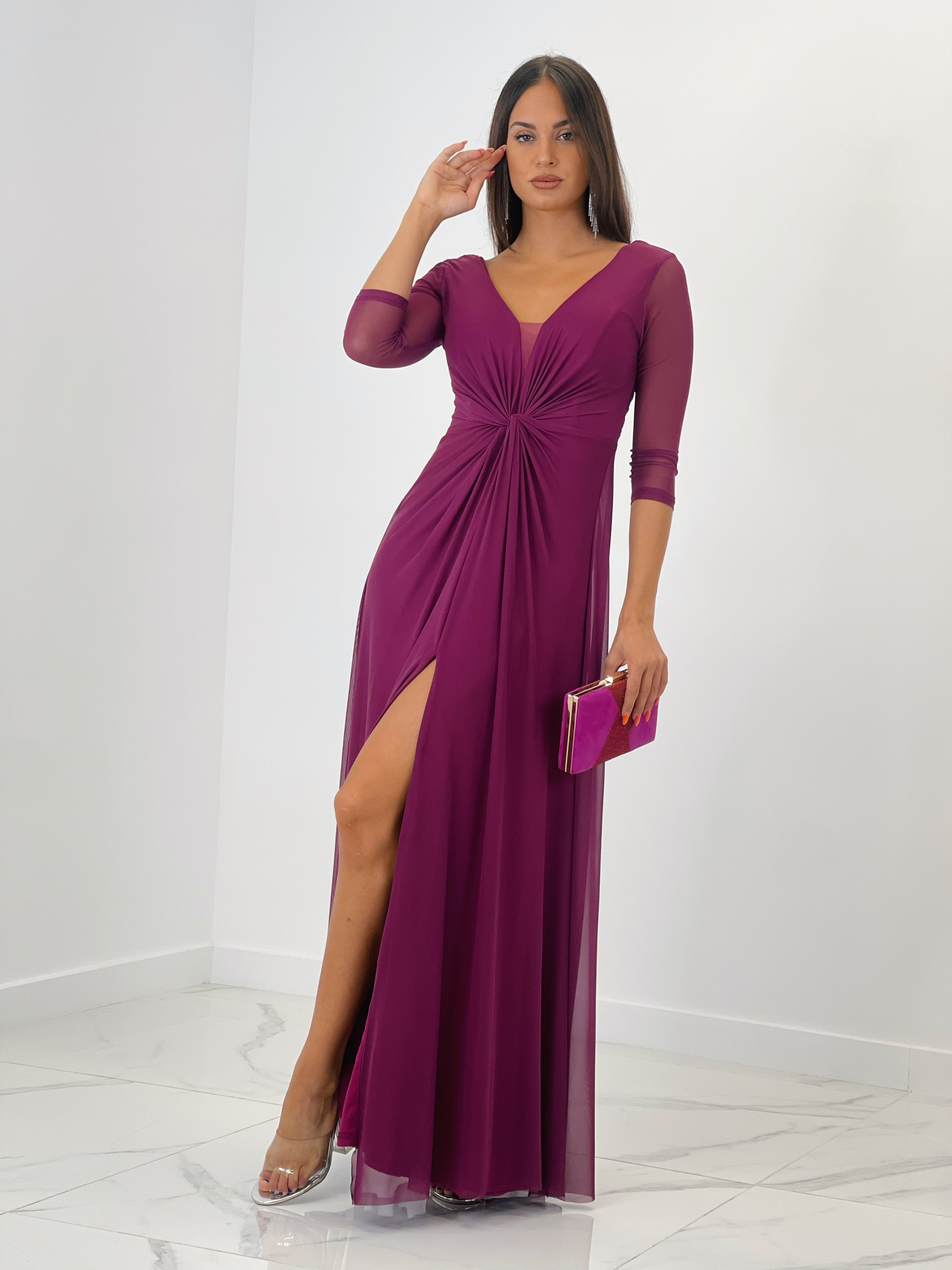 Vestido ceremonia manga larga de tul buganvilla | Zebra&Maduixa