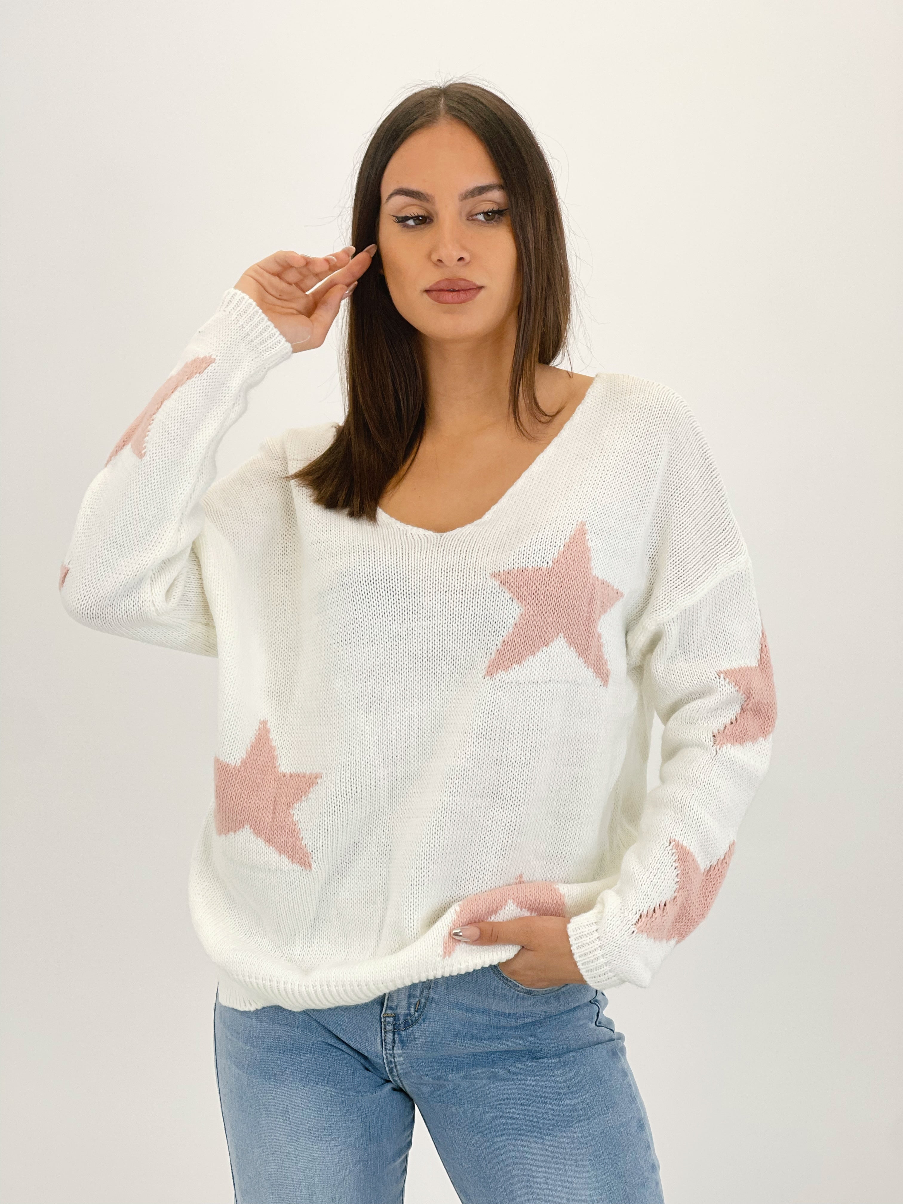 Jersey decote em V estrelas