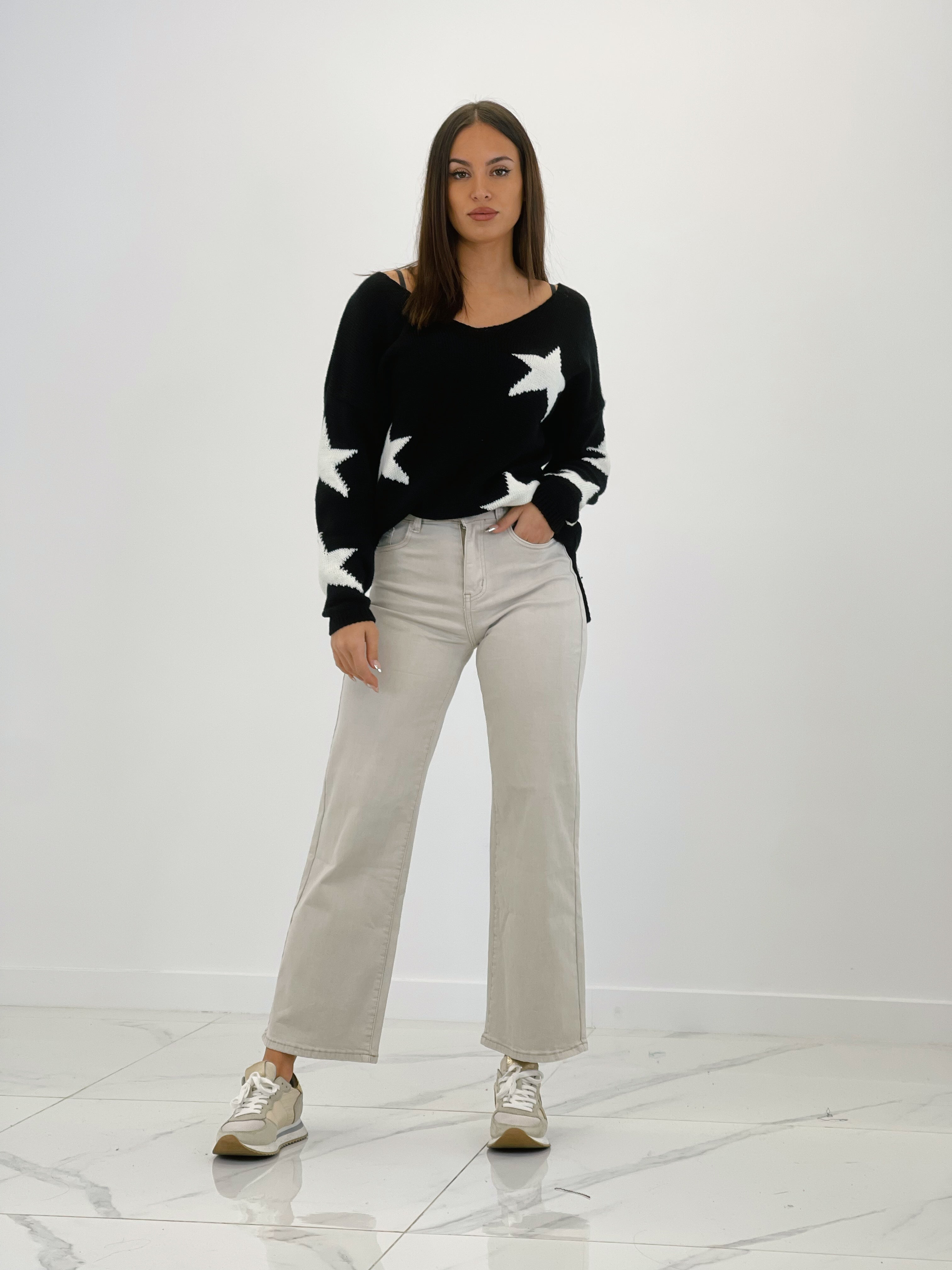 Jersey decote em V estrelas