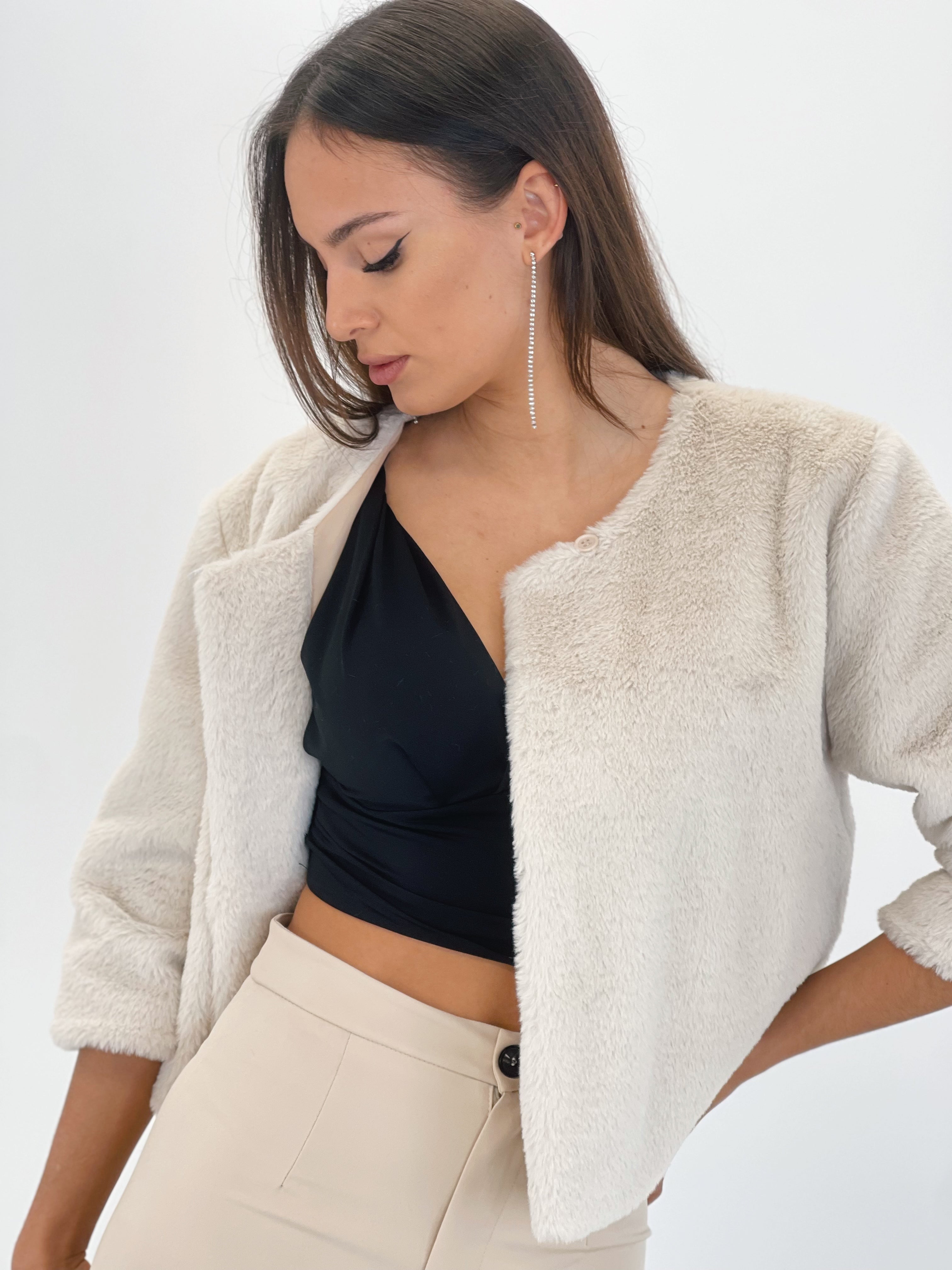 Chaqueta Cropped efecto pelo