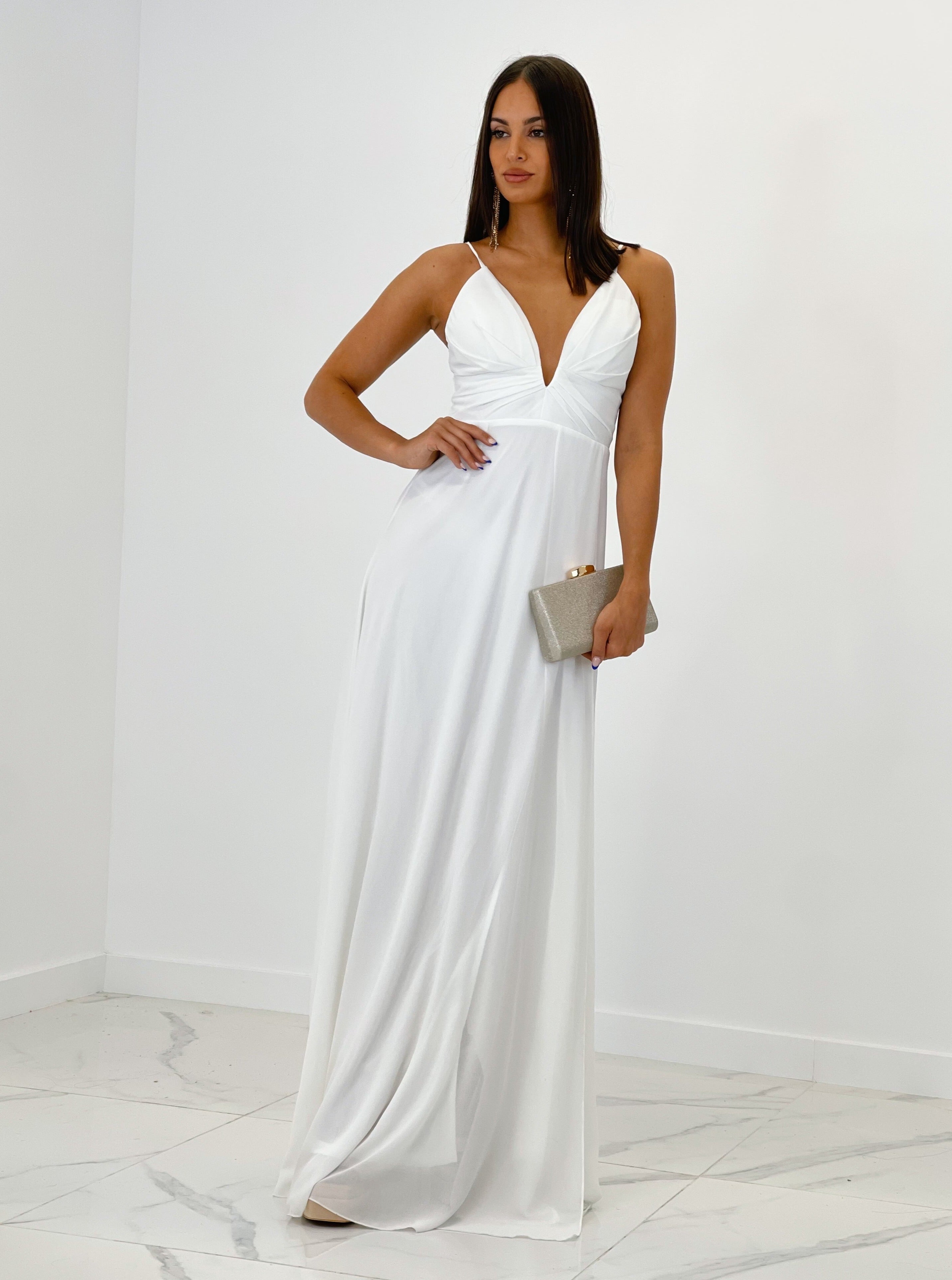 Vestido ceremonia escote v con corte blanco | Zebra&Maduixa