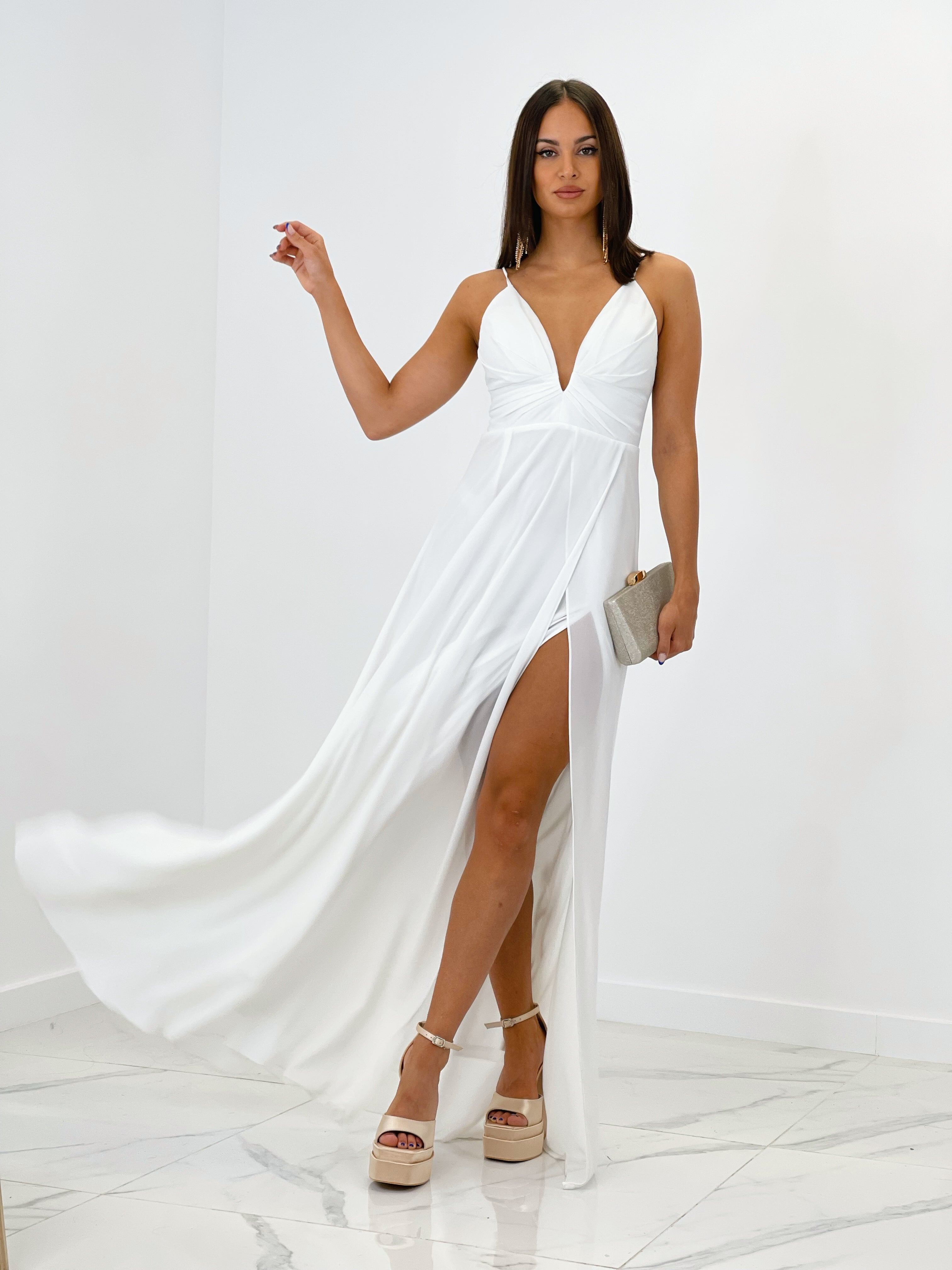 Vestido ceremonia escote v con corte blanco | Zebra&Maduixa